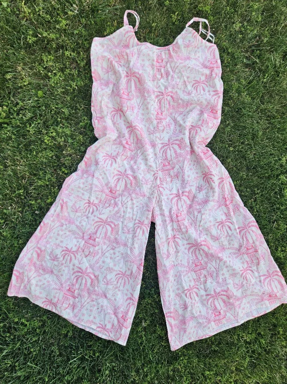 Cost Plus World Market Pink and White Tropical Print Women's One-Piece Romper - Picture 1 of 9